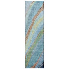 Machine Washable Indoor/Outdoor Chantille ACN2037 Blue 2'3" x 7'6" Runner Rug