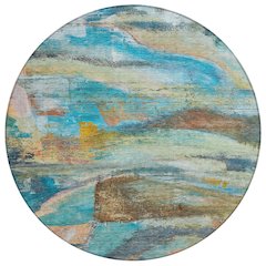 Machine Washable Indoor/Outdoor Chantille ACN2039 Teal 8' x 8' Round Rug