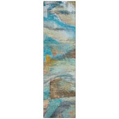 Machine Washable Indoor/Outdoor Chantille ACN2039 Teal 2'3" x 7'6" Runner Rug