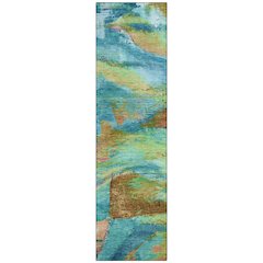 Machine Washable Indoor/Outdoor Chantille ACN2040 Teal 2'3" x 7'6" Runner Rug