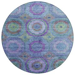 Machine Washable Indoor/Outdoor Chantille ACN2049 Blue 8' x 8' Round Rug