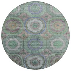 Machine Washable Indoor/Outdoor Chantille ACN2049 Green 8' x 8' Round Rug