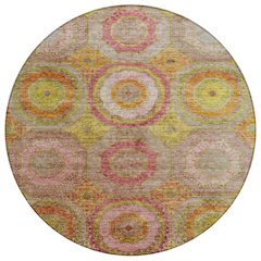 Machine Washable Indoor/Outdoor Chantille ACN2049 Orange 8' x 8' Round Rug