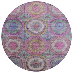 Machine Washable Indoor/Outdoor Chantille ACN2049 Pink 8' x 8' Round Rug