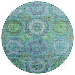 Machine Washable Indoor/Outdoor Chantille ACN2049 Teal 8' x 8' Round Rug