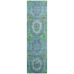 Machine Washable Indoor/Outdoor Chantille ACN2049 Teal 2'3" x 7'6" Runner Rug