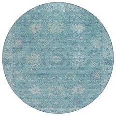 Machine Washable Indoor/Outdoor Chantille ACN2051 Teal 8' x 8' Round Rug