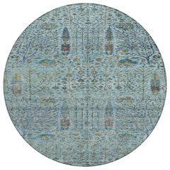 Machine Washable Indoor/Outdoor Chantille ACN2053 Teal 8' x 8' Round Rug