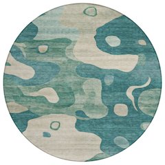 Machine Washable Indoor/Outdoor Chantille ACN2063 Teal 8' x 8' Round Rug