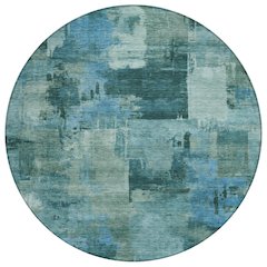 Machine Washable Indoor/Outdoor Chantille ACN2069 Teal 8' x 8' Round Rug