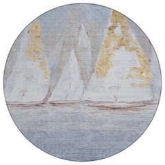 Machine Washable Indoor/Outdoor Chantille ACN2084 Blue 8' x 8' Round Rug