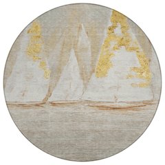 Machine Washable Indoor/Outdoor Chantille ACN2084 Taupe 8' x 8' Round Rug