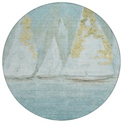 Machine Washable Indoor/Outdoor Chantille ACN2084 Teal 8' x 8' Round Rug