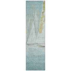 Machine Washable Indoor/Outdoor Chantille ACN2084 Teal 2'3" x 7'6" Runner Rug