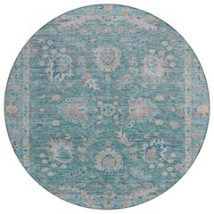Machine Washable Indoor/Outdoor Chantille ACN2104 Teal 8' x 8' Round Rug