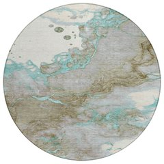 Machine Washable Indoor/Outdoor Chantille ACN2110 Teal 8' x 8' Round Rug