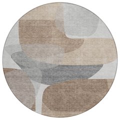 Machine Washable Indoor/Outdoor Chantille ACN2121 Mocha 8' x 8' Round Rug