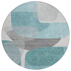Machine Washable Indoor/Outdoor Chantille ACN2121 Teal 8' x 8' Round Rug