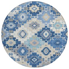 Machine Washable Indoor/Outdoor Chantille ACN2123 Blue 8' x 8' Round Rug