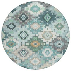 Machine Washable Indoor/Outdoor Chantille ACN2123 Teal 8' x 8' Round Rug