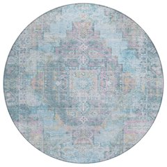 Machine Washable Indoor/Outdoor Chantille ACN2140 Blue 8' x 8' Round Rug