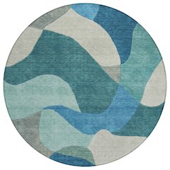 Machine Washable Indoor/Outdoor Chantille ACN2141 Teal 8' x 8' Round Rug