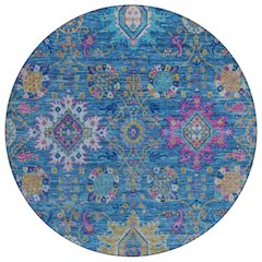 Machine Washable Indoor/Outdoor Chantille ACN2151 Blue 8' x 8' Round Rug