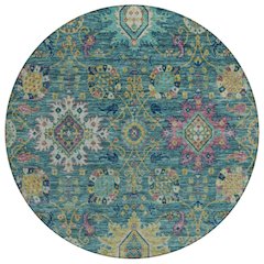 Machine Washable Indoor/Outdoor Chantille ACN2151 Teal 8' x 8' Round Rug