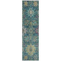 Machine Washable Indoor/Outdoor Chantille ACN2151 Teal 2'3" x 7'6" Runner Rug
