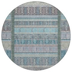 Machine Washable Indoor/Outdoor Chantille ACN2160 Teal 8' x 8' Round Rug