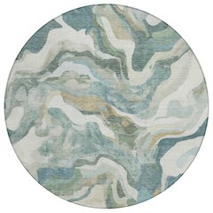 Machine Washable Indoor/Outdoor Chantille ACN2162 Teal 8' x 8' Round Rug