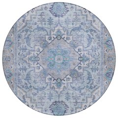 Machine Washable Indoor/Outdoor Chantille ACN2163 Blue 8' x 8' Round Rug