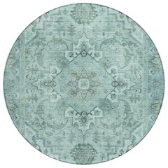 Machine Washable Indoor/Outdoor Chantille ACN2164 Teal 8' x 8' Round Rug