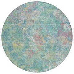 Machine Washable Indoor/Outdoor Chantille ACN2166 Teal 8' x 8' Round Rug