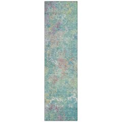 Machine Washable Indoor/Outdoor Chantille ACN2166 Teal 2'3" x 7'6" Runner Rug