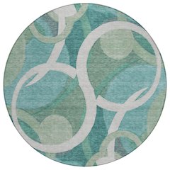 Machine Washable Indoor/Outdoor Chantille ACN2167 Teal 8' x 8' Round Rug