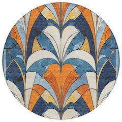 Machine Washable Indoor/Outdoor Chantille ACN2174 Blue 8' x 8' Round Rug