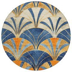 Machine Washable Indoor/Outdoor Chantille ACN2178 Blue 8' x 8' Round Rug