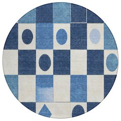 Machine Washable Indoor/Outdoor Chantille ACN2181 Blue 8' x 8' Round Rug