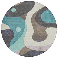 Machine Washable Indoor/Outdoor Chantille ACN2185 Teal 8' x 8' Round Rug