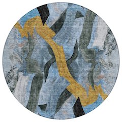 Machine Washable Indoor/Outdoor Chantille ACN2191 Denim 8' x 8' Round Rug