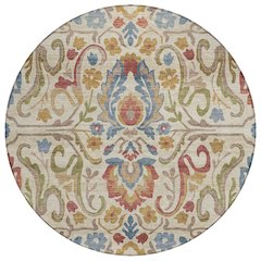 Machine Washable Indoor/Outdoor Chantille ACN2193 Beige 8' x 8' Round Rug