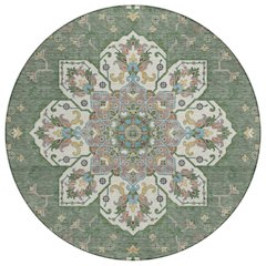 Machine Washable Indoor/Outdoor Chantille ACN2194 Green 8' x 8' Round Rug