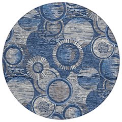 Machine Washable Indoor/Outdoor Chantille ACN2206 Navy 8' x 8' Round Rug