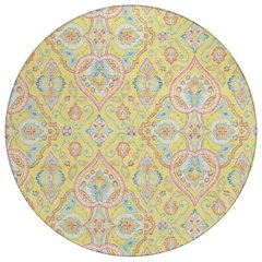 Machine Washable Indoor/Outdoor Chantille ACN2207 Yellow 8' x 8' Round Rug