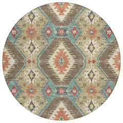 Machine Washable Indoor/Outdoor Chantille ACN2210 Khaki 8' x 8' Round Rug