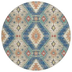 Machine Washable Indoor/Outdoor Chantille ACN2210 Navy 8' x 8' Round Rug