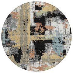 Machine Washable Indoor/Outdoor Chantille ACN2212 Black 8' x 8' Round Rug