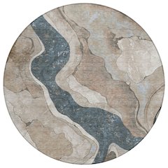 Machine Washable Indoor/Outdoor Chantille ACN2219 Beige 8' x 8' Round Rug