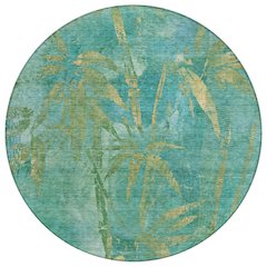 Machine Washable Indoor/Outdoor Chantille ACN2222 Teal 8' x 8' Round Rug